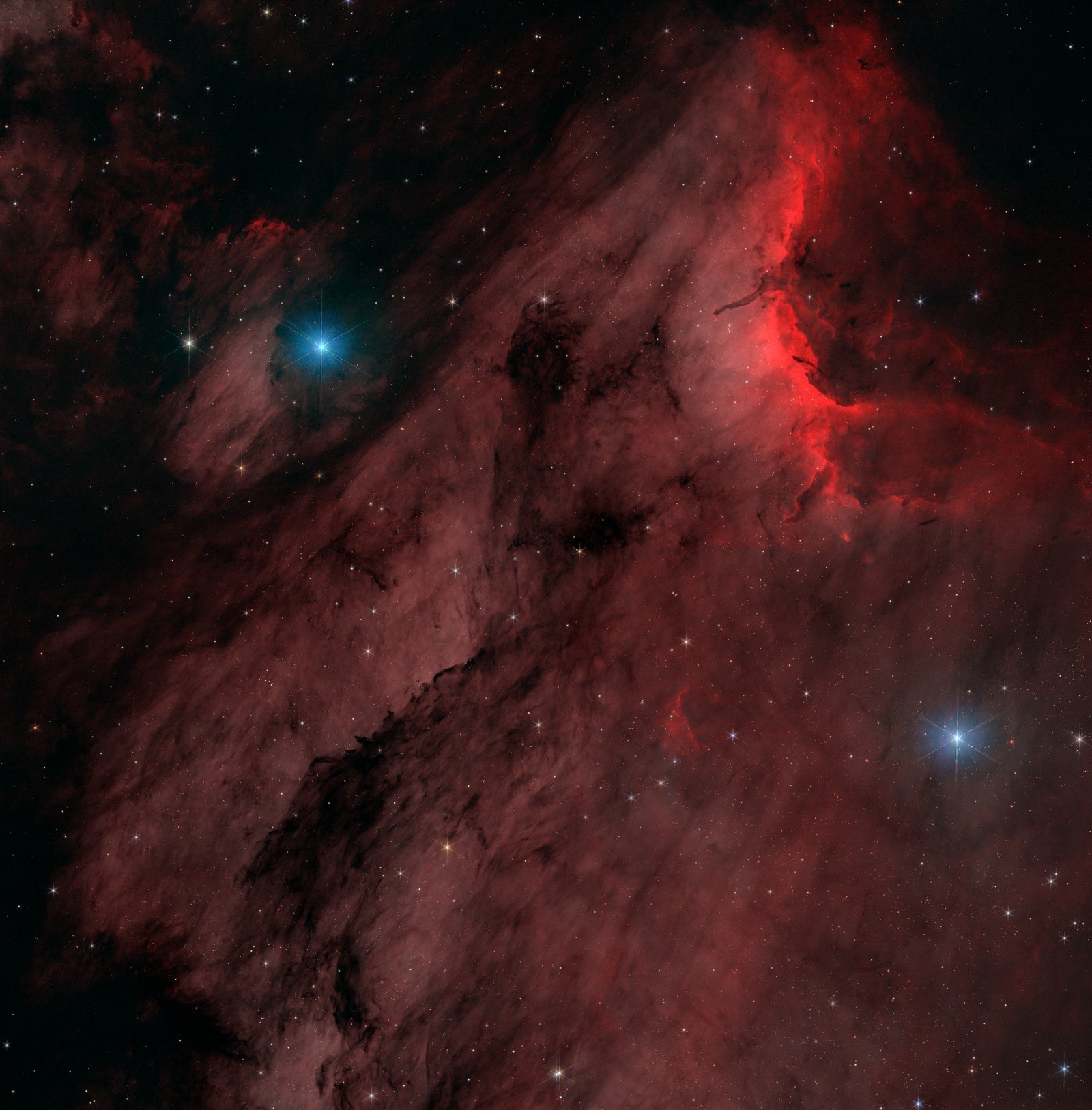 Option 2: bicolour image with Halpha as red and OIII as green and blue, with RGB stars