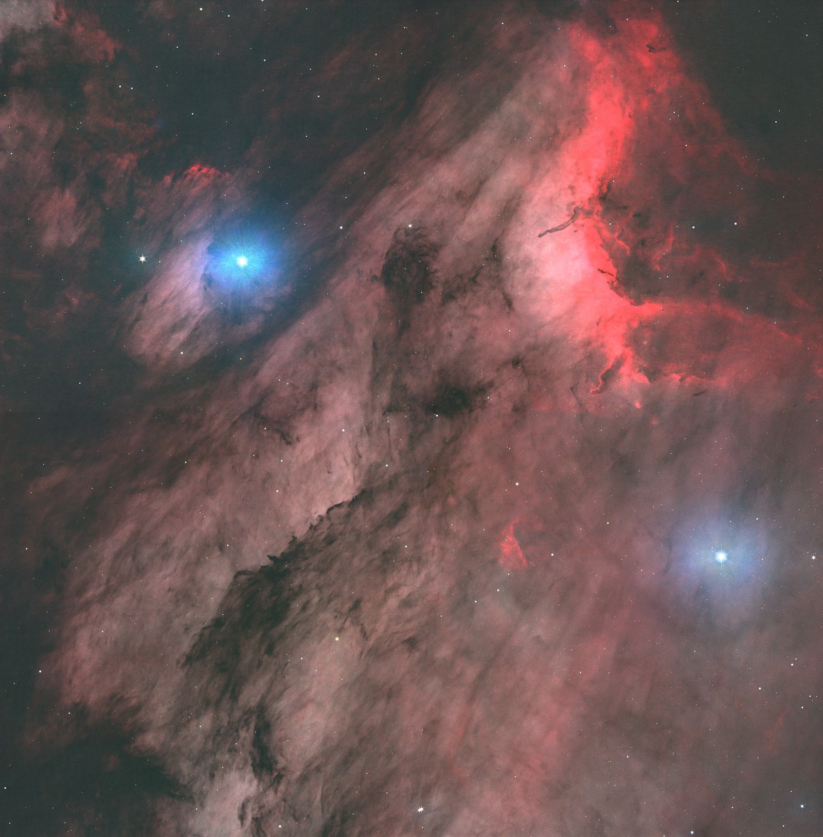RGB boosted with continuum-subtracted Halpha and OIII, gently stretched, sky at 0.15