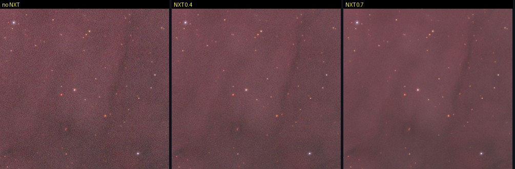 A star field with no NXT, NXT 0.4 and NXT 0.7