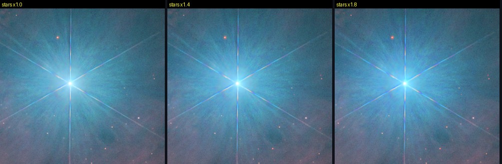 The brightest star with star saturation 1.0, 1.4 and 1.8