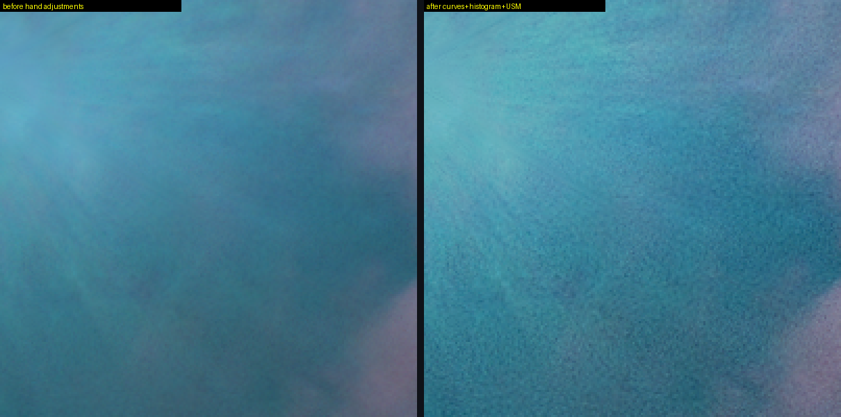 Glow around the brightest star, before and after the hand adjustments, enlarged